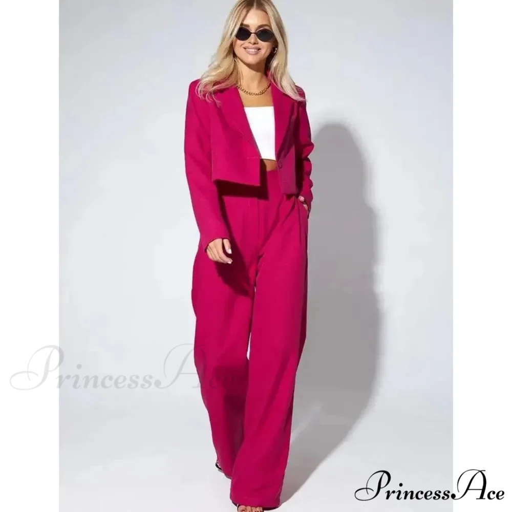 Spring Sleek Wide Leg Trousers Office Two Piece Set - Image 3