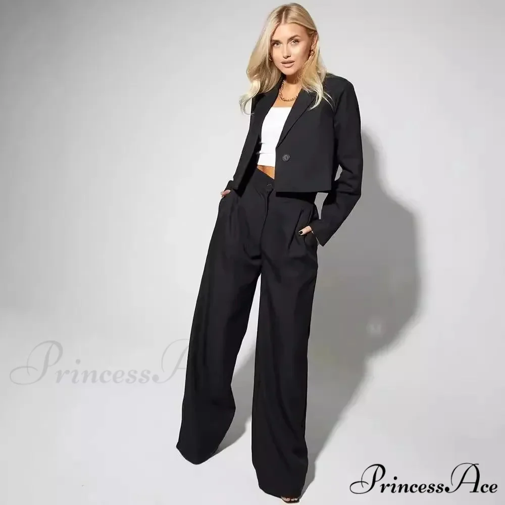 Spring Sleek Wide Leg Trousers Office Two Piece Set - Image 4