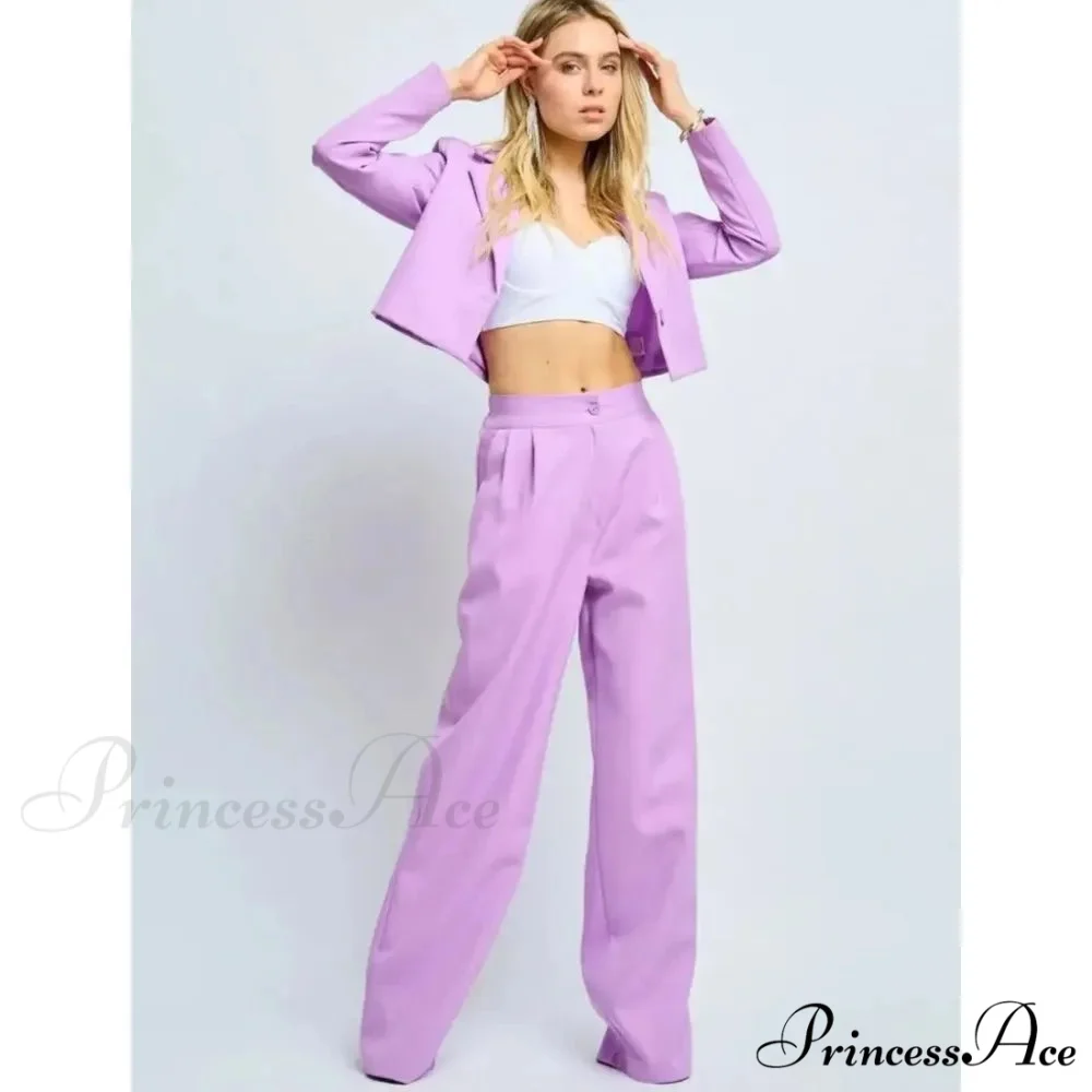 Spring Sleek Wide Leg Trousers Office Two Piece Set - Image 5