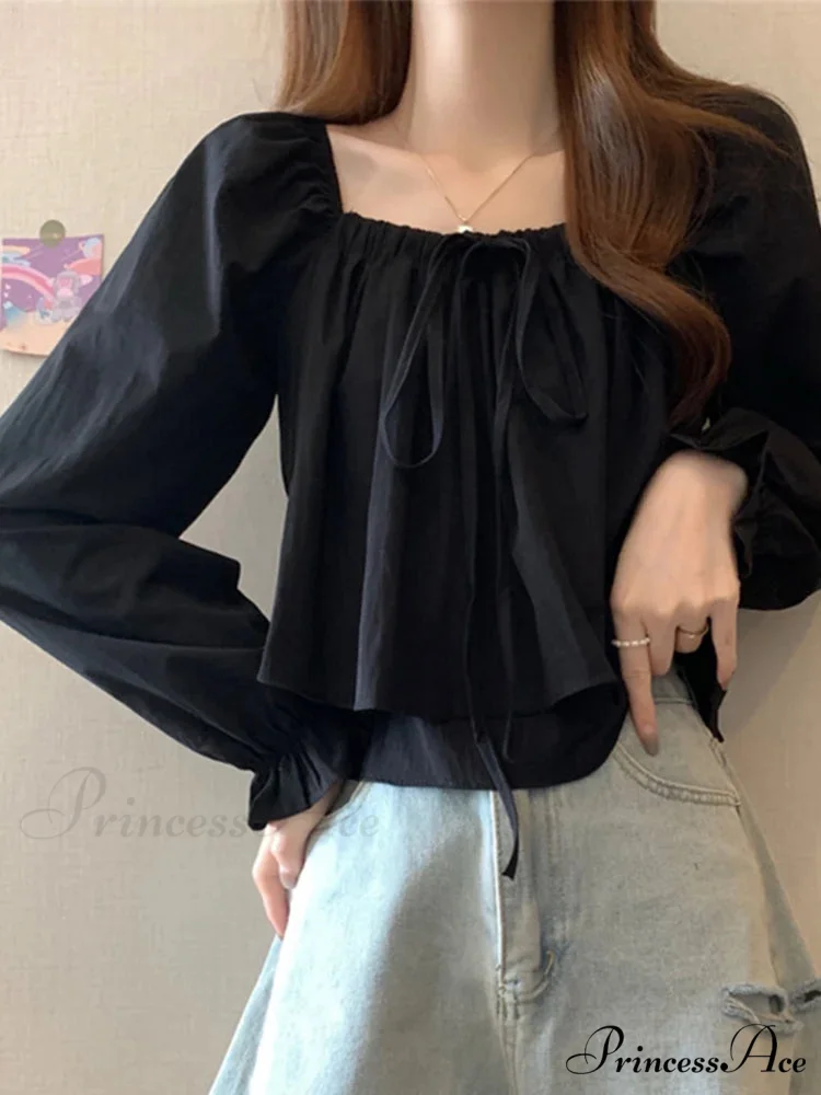 Square Neck Extended Puff Sleeve Frilled Blouse - Image 2