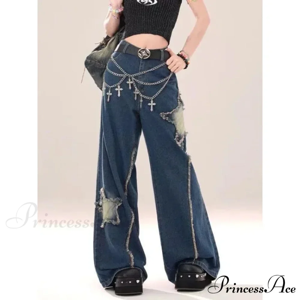 Star Loose Denim Broad Leg Trousers - Image 2