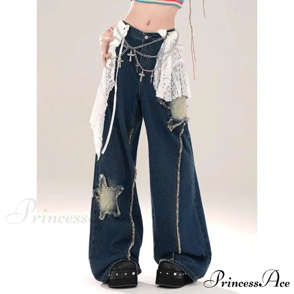 Star Loose Denim Broad Leg Trousers - Image 4