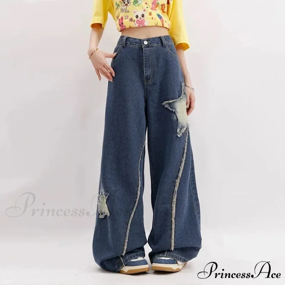 Star Loose Denim Broad Leg Trousers - Image 5