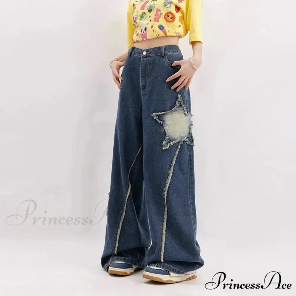 Star Loose Denim Broad Leg Trousers - Image 6