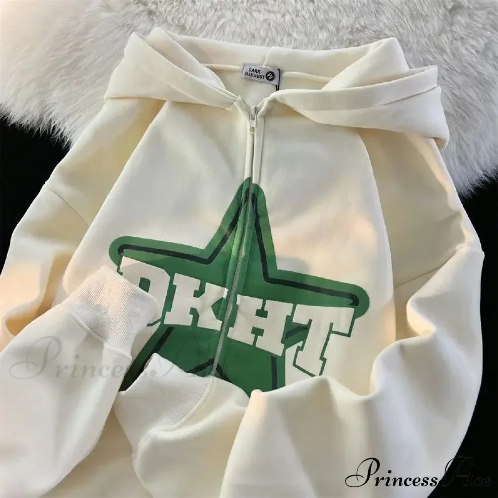 Stellar Print Vintage Zipper Hoodie - Image 2