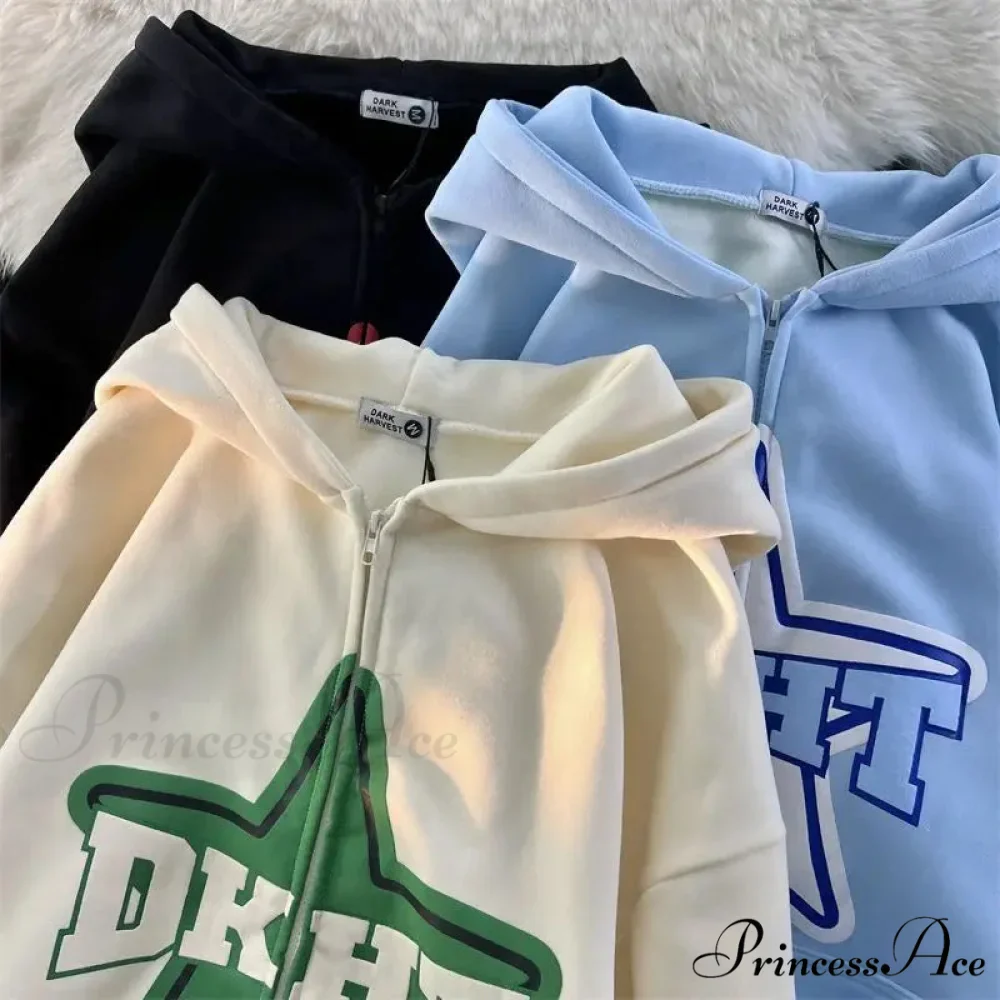 Stellar Print Vintage Zipper Hoodie - Image 3