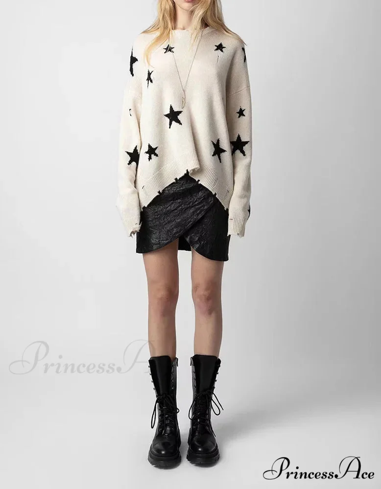 Stellar Torn Cashmere Knit Pullover Informal Extended Sleeve Knit Top - Image 2