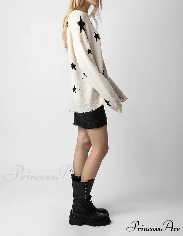 Stellar Torn Cashmere Knit Pullover Informal Extended Sleeve Knit Top - Image 3
