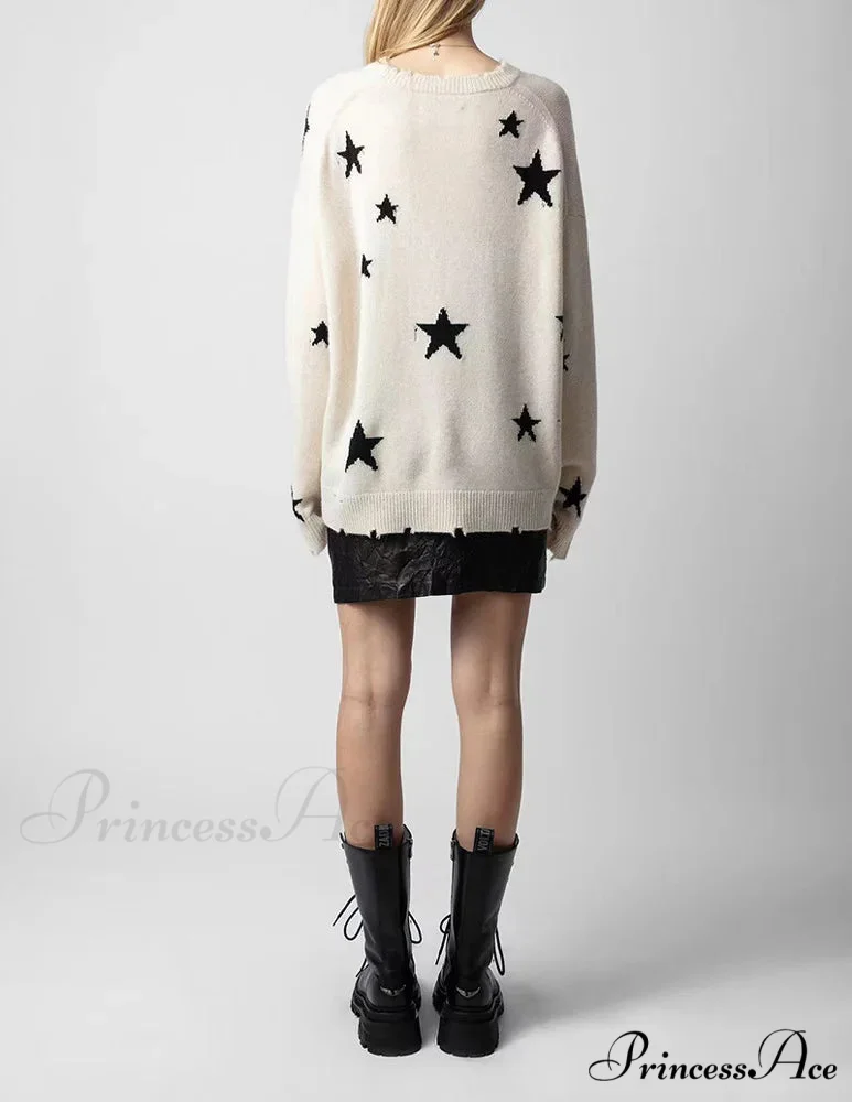 Stellar Torn Cashmere Knit Pullover Informal Extended Sleeve Knit Top - Image 4
