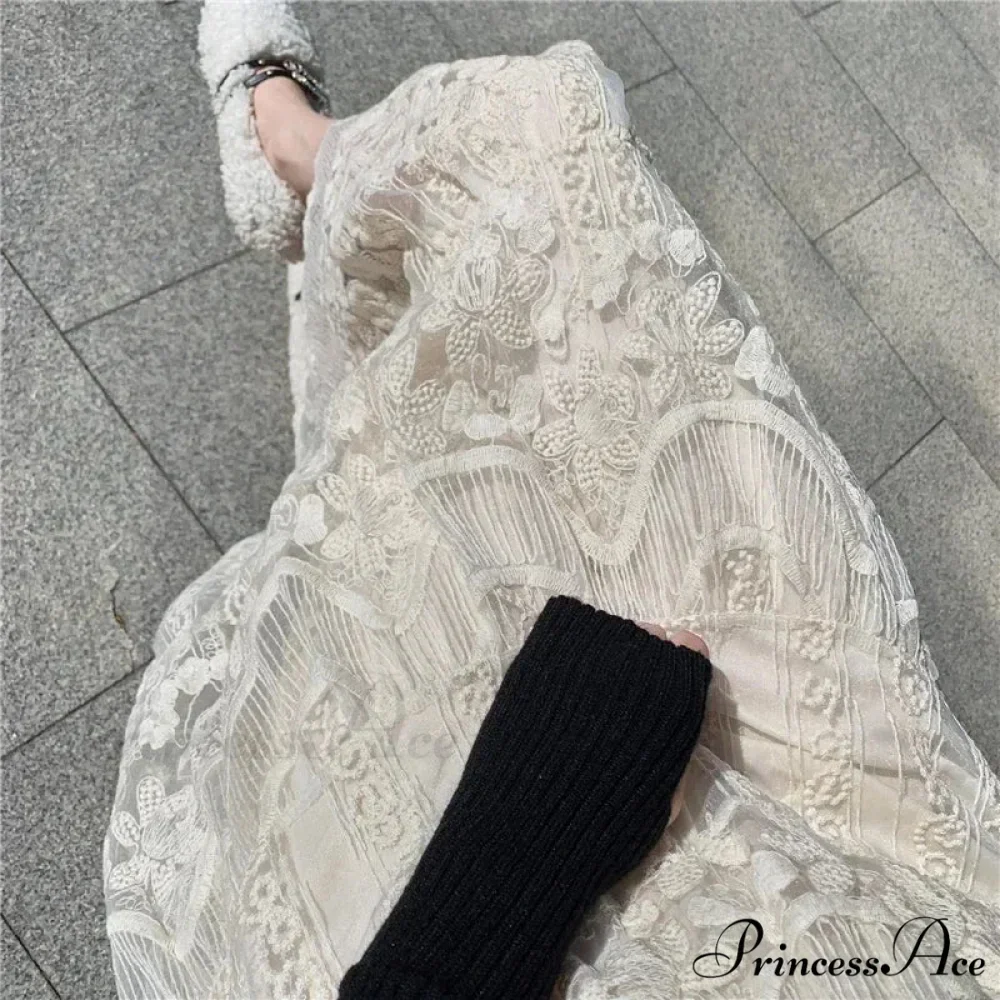 Stitched Blossom Lace Elevated Waist Bohemian Skirt - Image 2