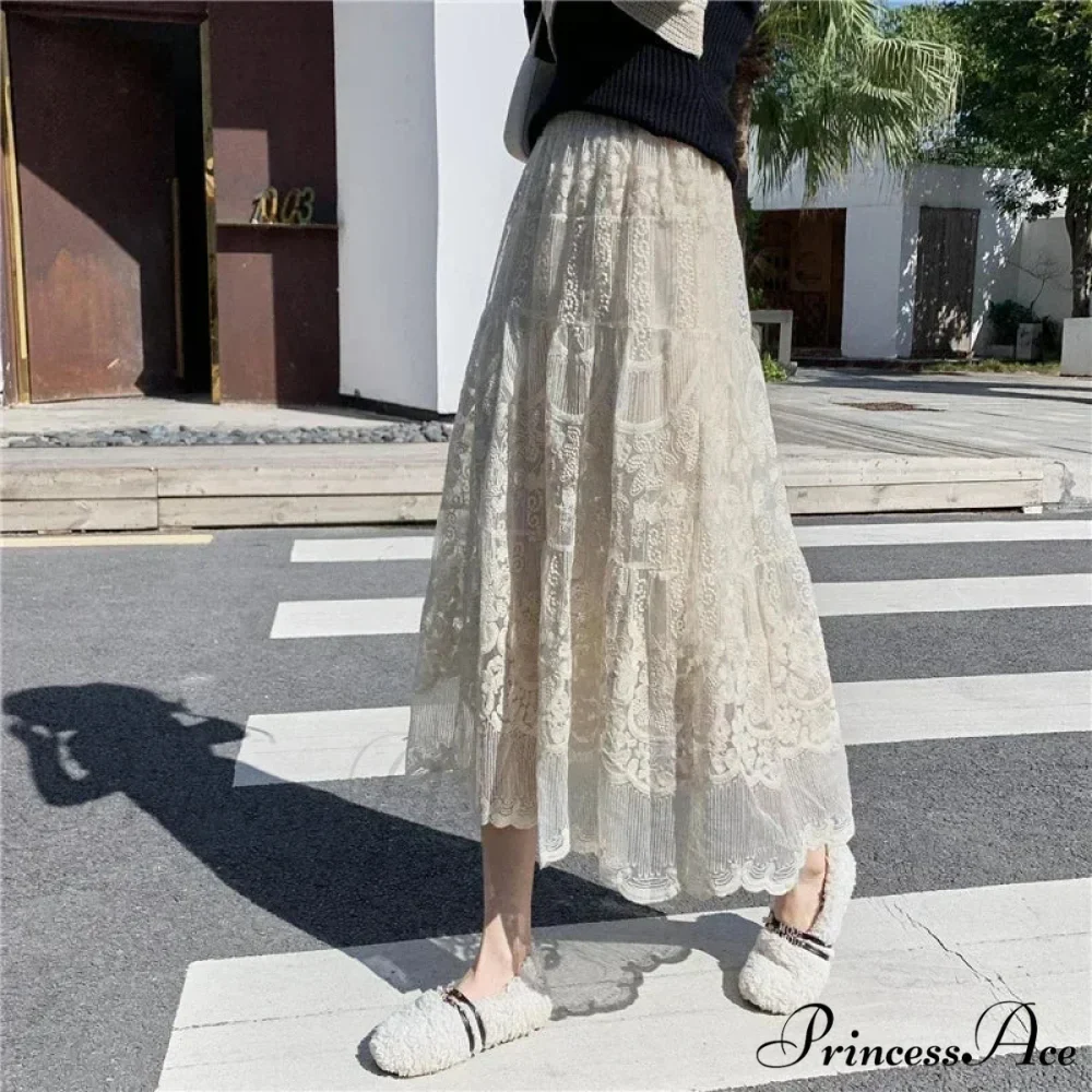 Stitched Blossom Lace Elevated Waist Bohemian Skirt - Image 3