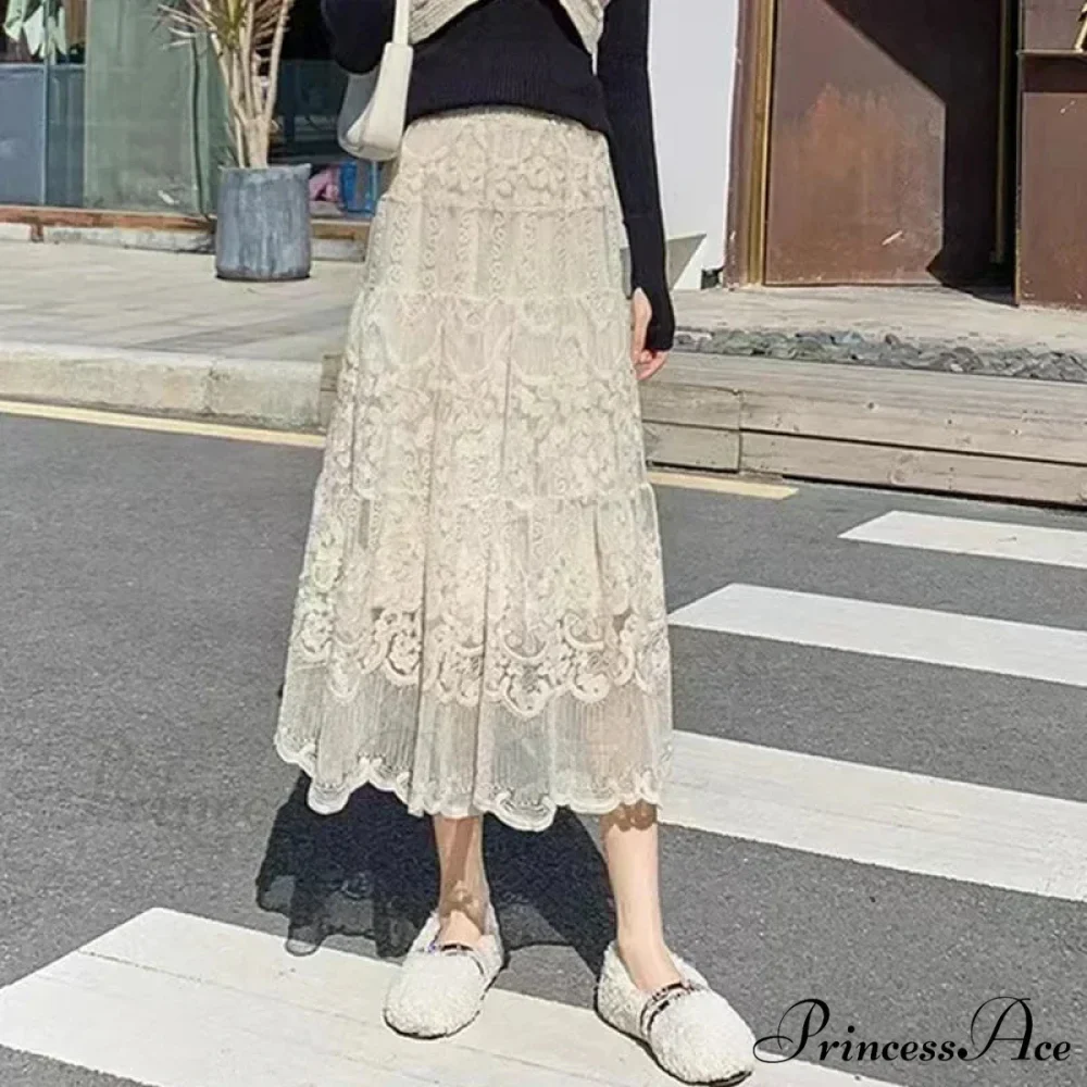 Stitched Blossom Lace Elevated Waist Bohemian Skirt - Image 4