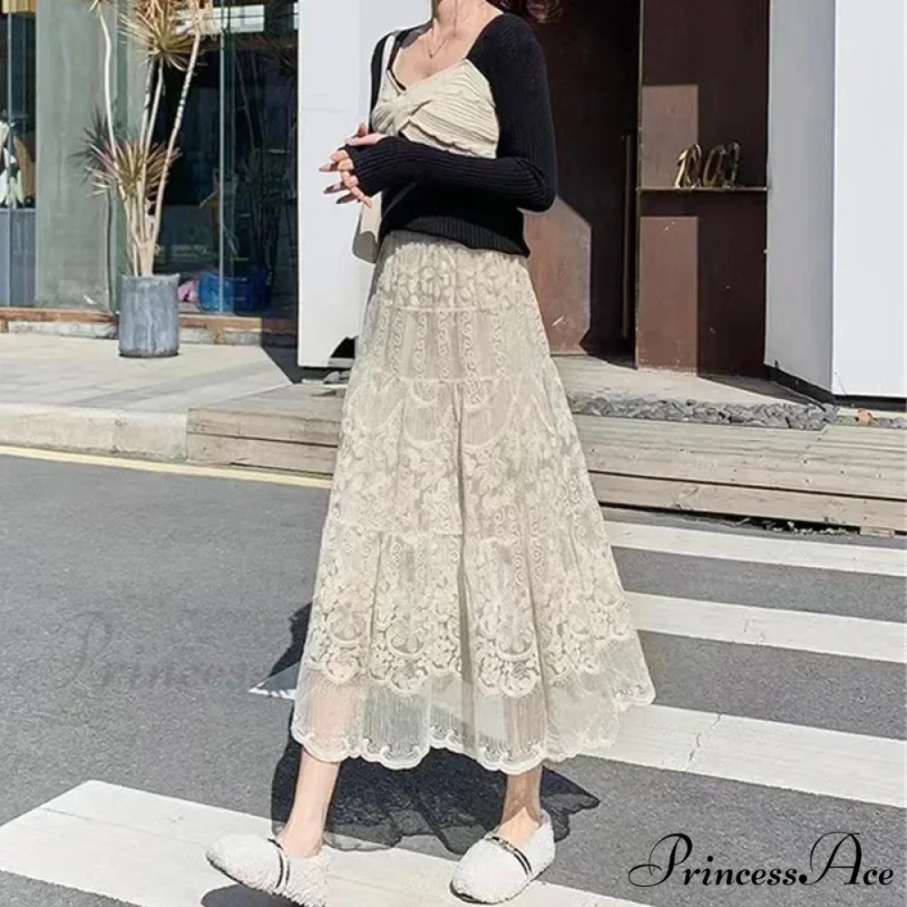 Stitched Blossom Lace Elevated Waist Bohemian Skirt - Image 5