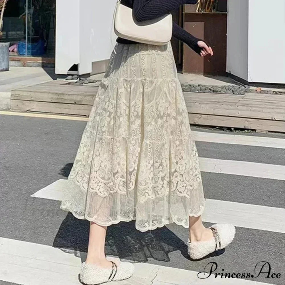 Stitched Blossom Lace Elevated Waist Bohemian Skirt - Image 6