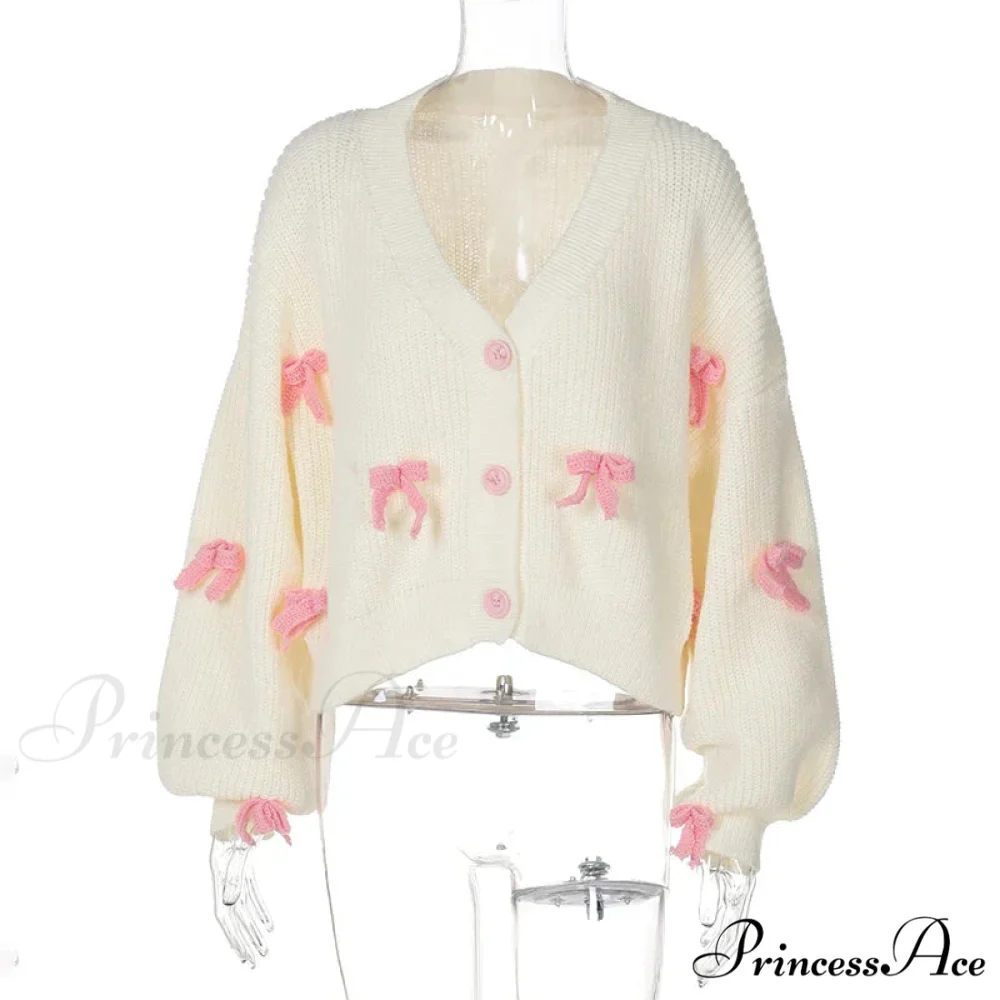Stitched Bow Plunging Neckline Cardigan - Image 5