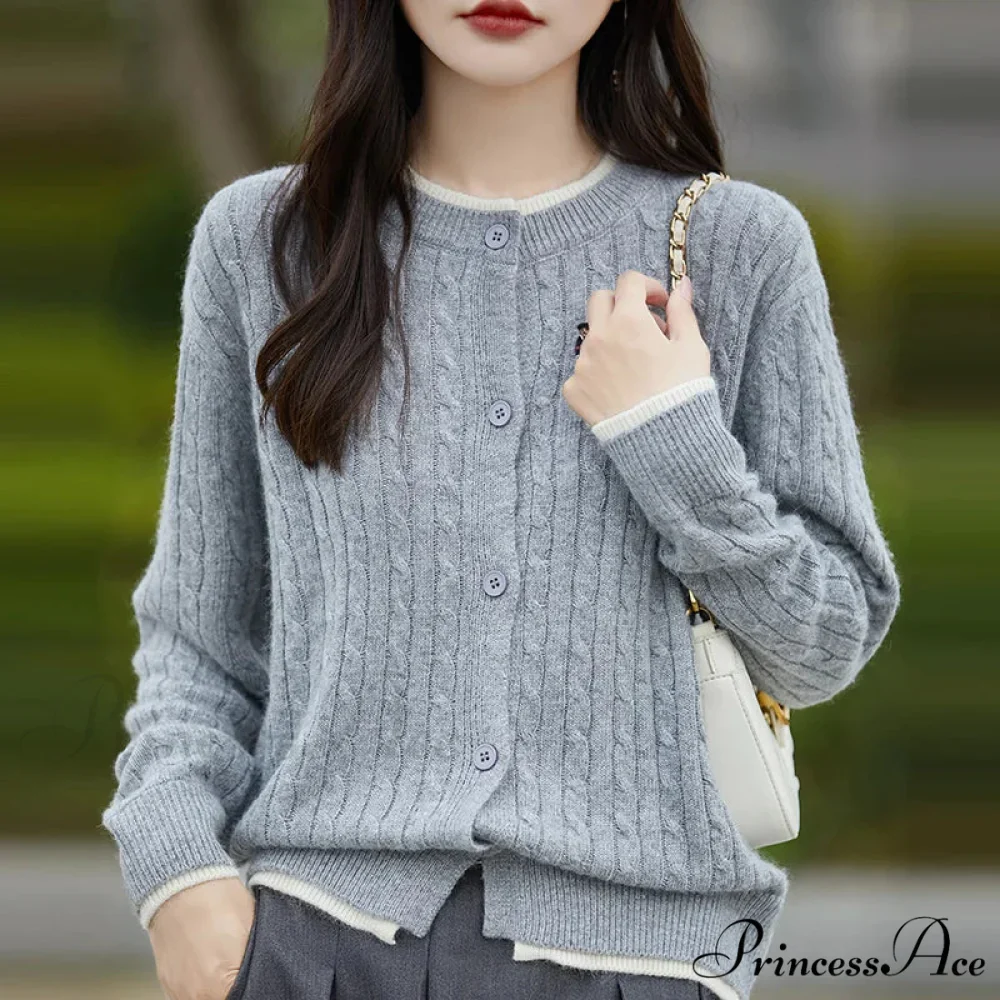 Stitched Small Bear Baggy Cashmere O-Neck Cardigan - Image 7