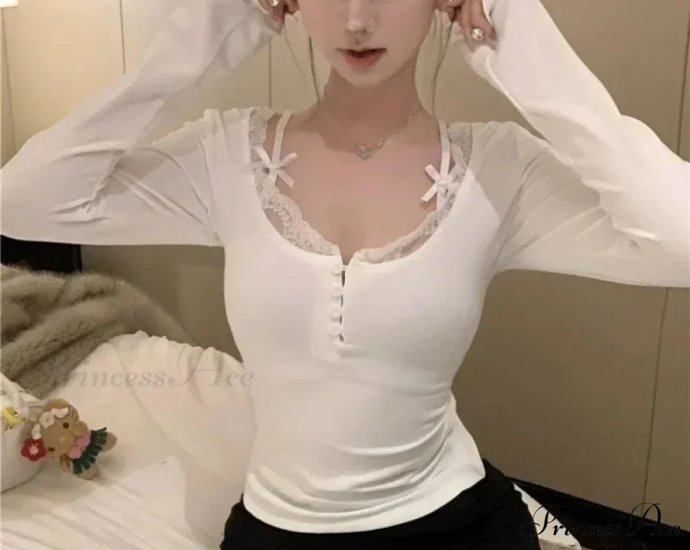 Stitching V-neck Slim Pink Flirtatious Aesthetic Top Women - Image 2