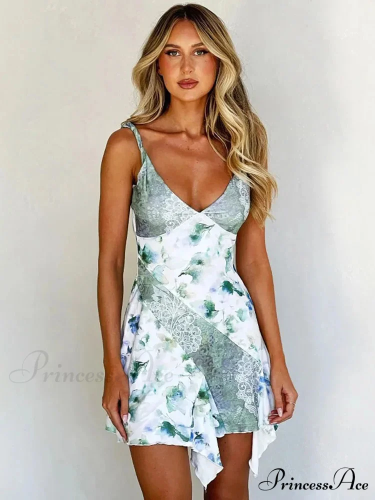 Strap Printed Contrast Mini Dress - Image 4