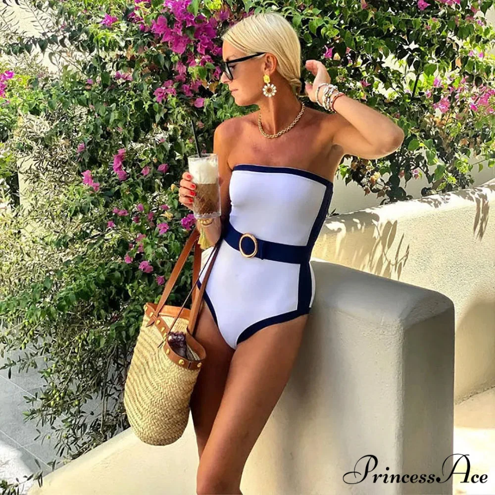 Strapless Multicolored Polka Dot Designer Swimsuit One Piece - Image 3
