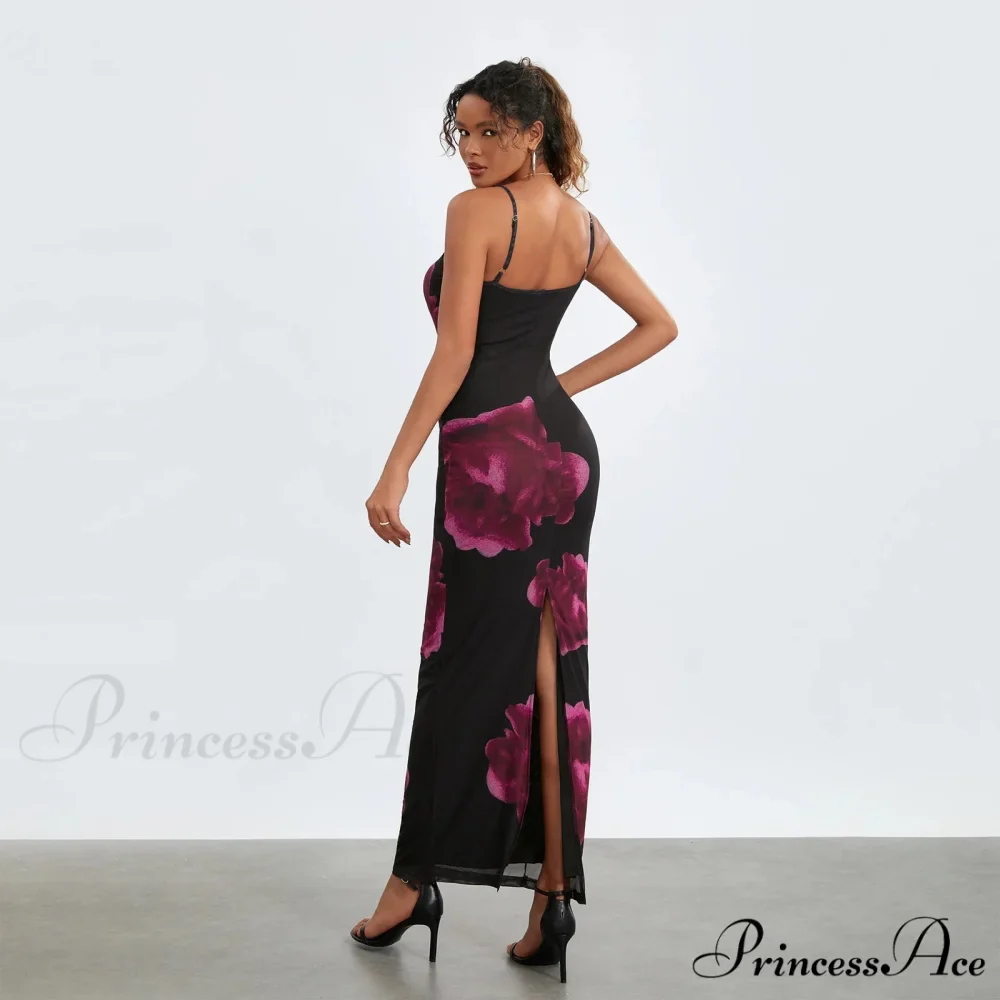 Strapless Spaghetti Strap Flower Split Back Hem Dress - Image 2