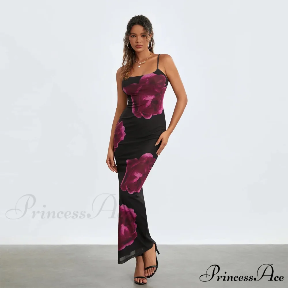 Strapless Spaghetti Strap Flower Split Back Hem Dress - Image 3