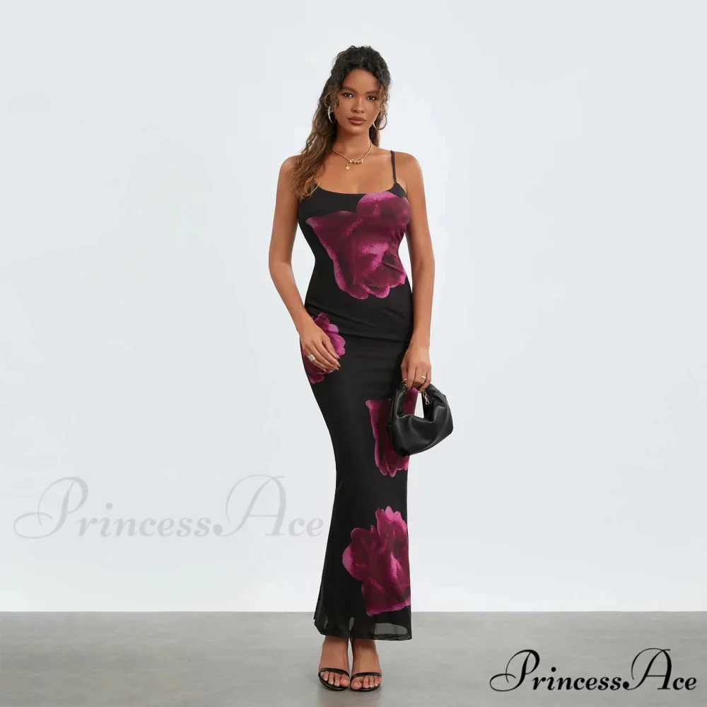 Strapless Spaghetti Strap Flower Split Back Hem Dress - Image 5