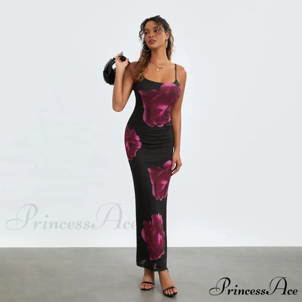 Strapless Spaghetti Strap Flower Split Back Hem Dress - Image 6