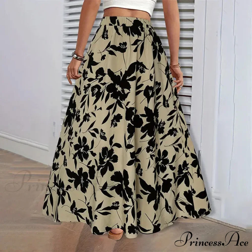 Stretchy Waist Blossoms Printed Women's Flared Skirt Summer Sophisticated - Image 2