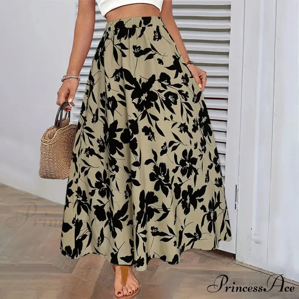 Stretchy Waist Blossoms Printed Women's Flared Skirt Summer Sophisticated - Image 3