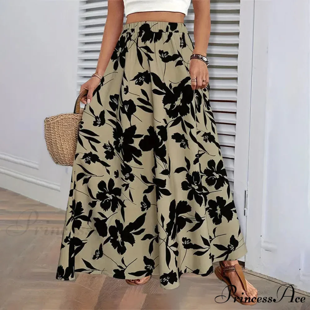 Stretchy Waist Blossoms Printed Women's Flared Skirt Summer Sophisticated - Image 4