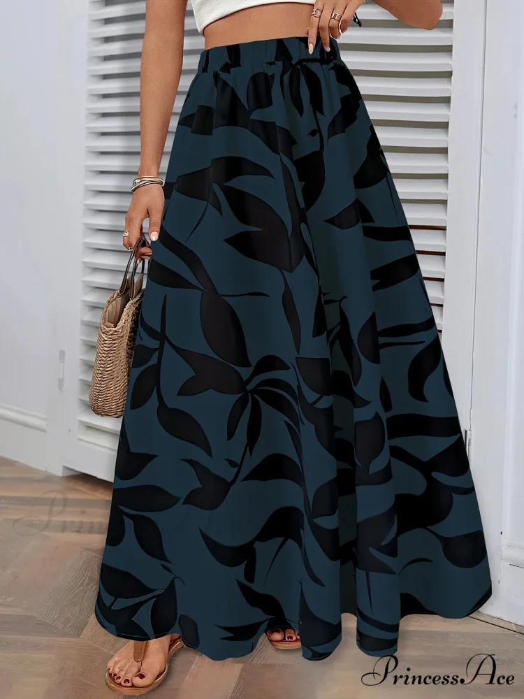 Stretchy Waist Blossoms Printed Women's Flared Skirt Summer Sophisticated - Image 5