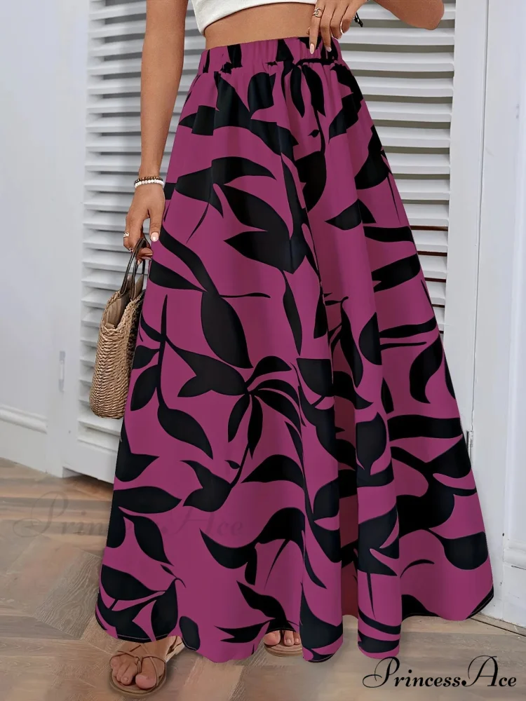 Stretchy Waist Blossoms Printed Women's Flared Skirt Summer Sophisticated - Image 7