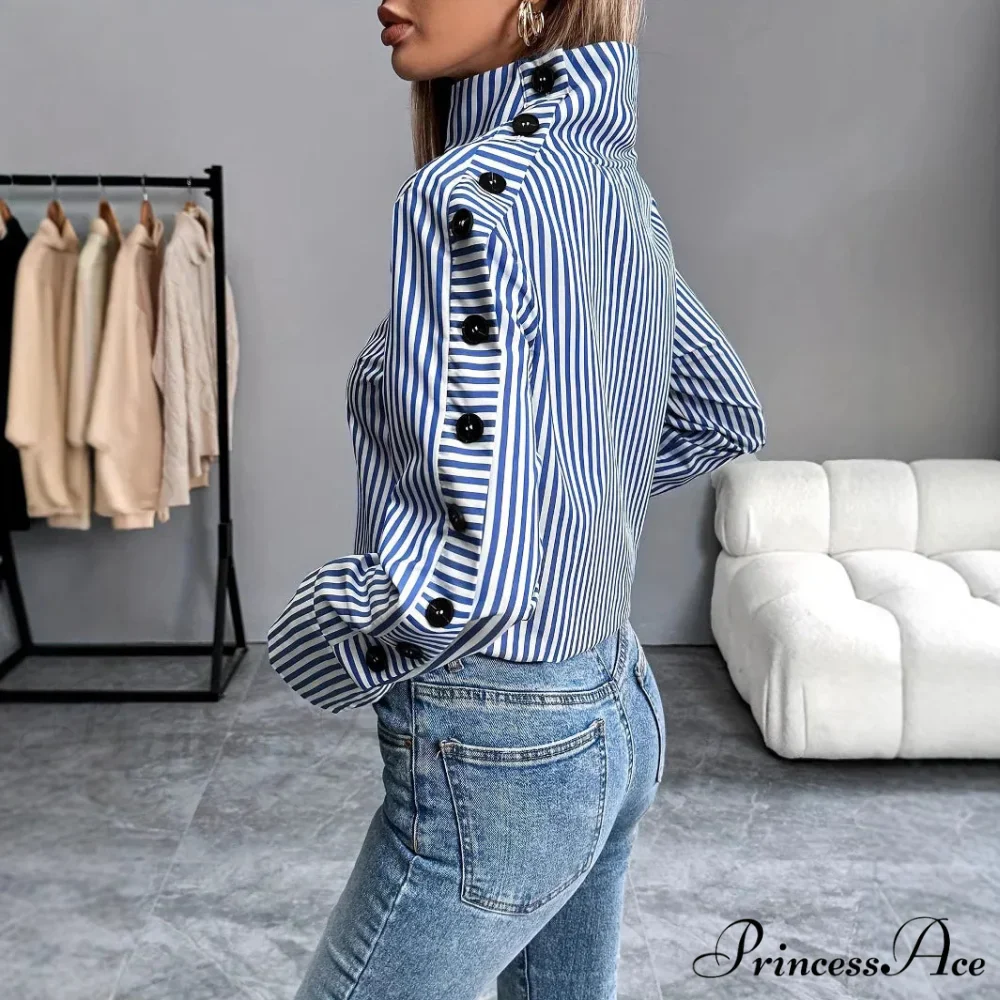 Stripe Joined Button Pullover Shirt - Image 2