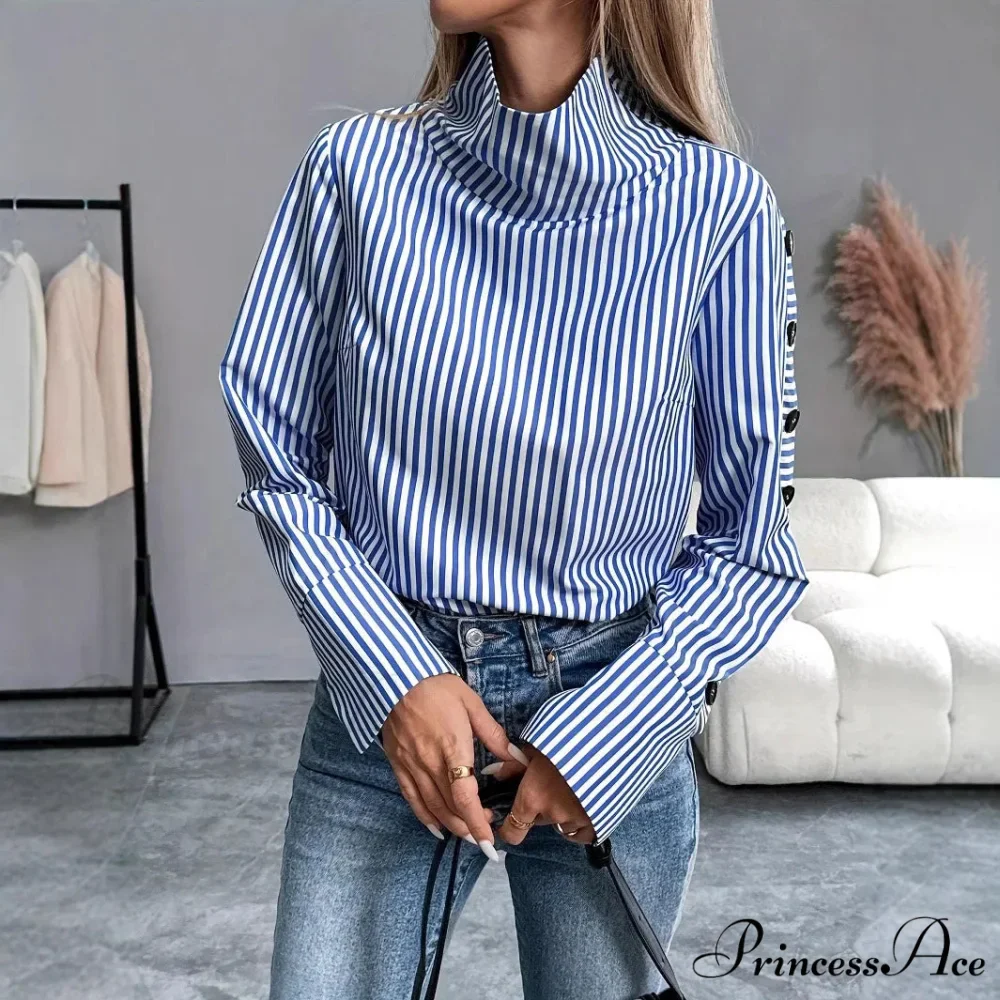 Stripe Joined Button Pullover Shirt - Image 3