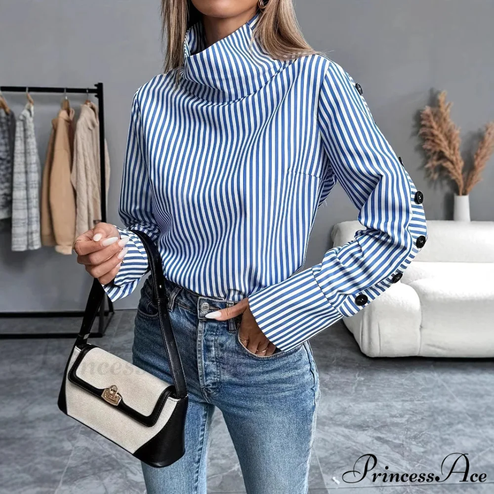 Stripe Joined Button Pullover Shirt - Image 4