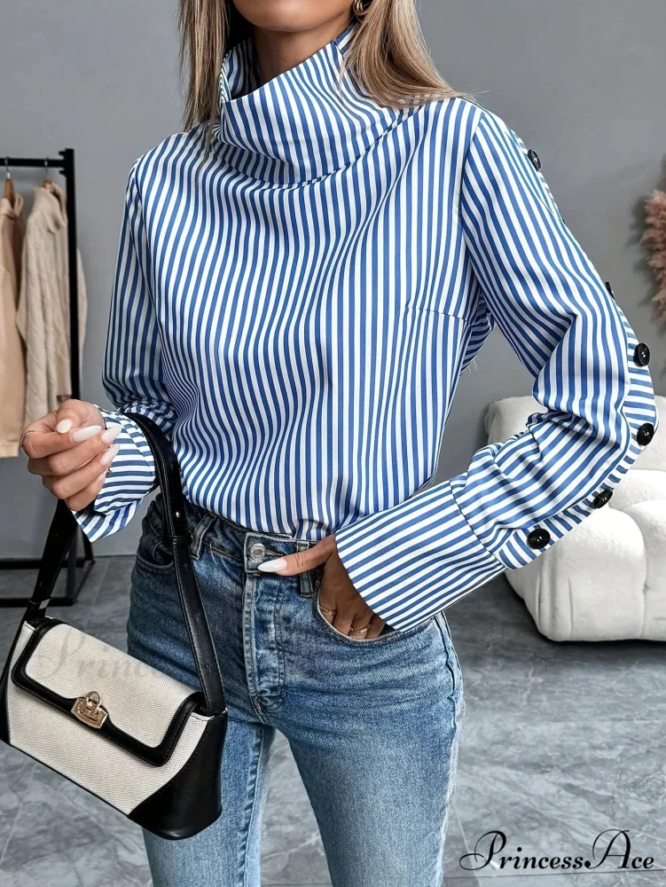 Stripe Joined Button Pullover Shirt - Image 5