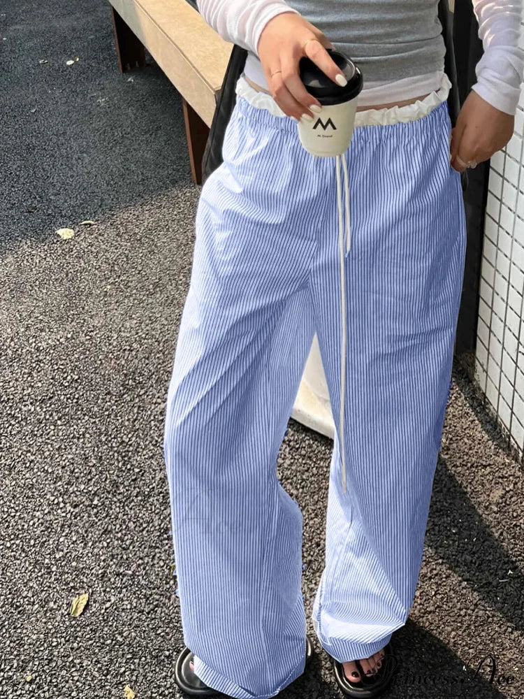 Striped Informal Gathered Retro Sweet Straight Pant - Image 2