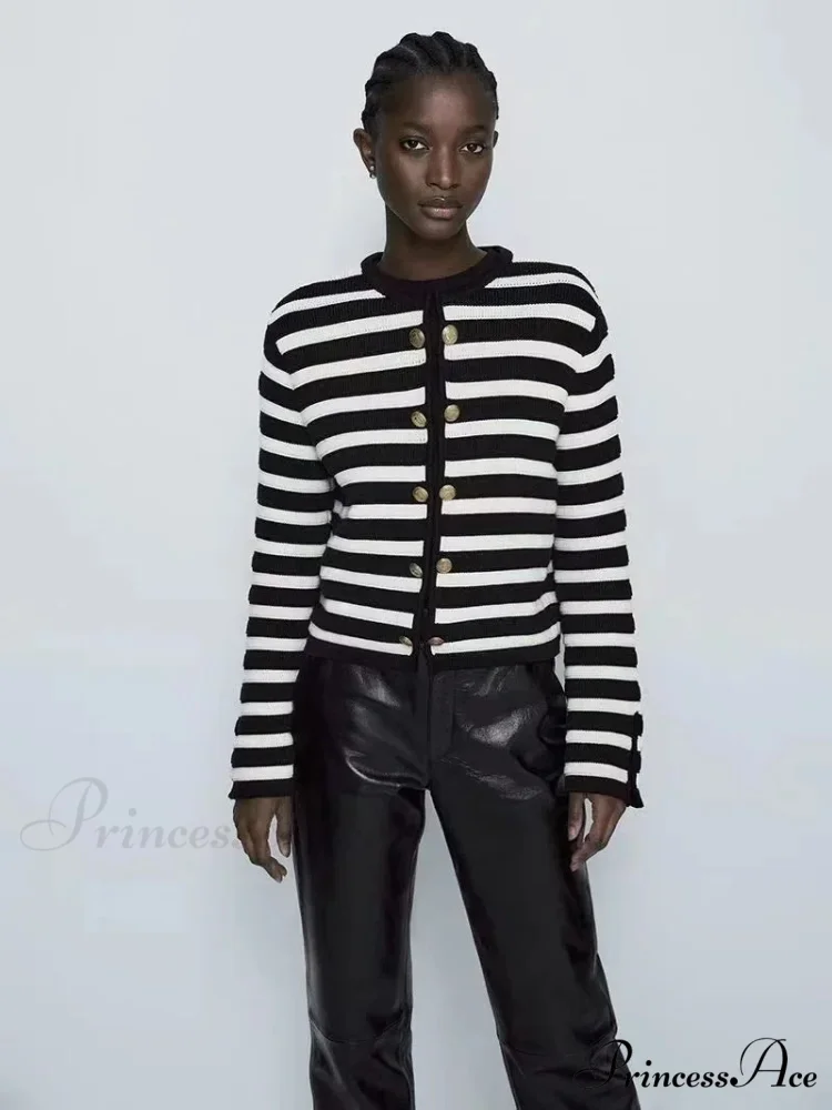 Striped Informal Traditional Knitted Cardigan - Image 2