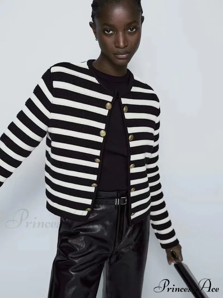 Striped Informal Traditional Knitted Cardigan - Image 3