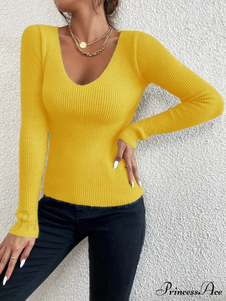 Striped Knit V-Neck Ribbed Pullover Sweater Knit Top - Image 15
