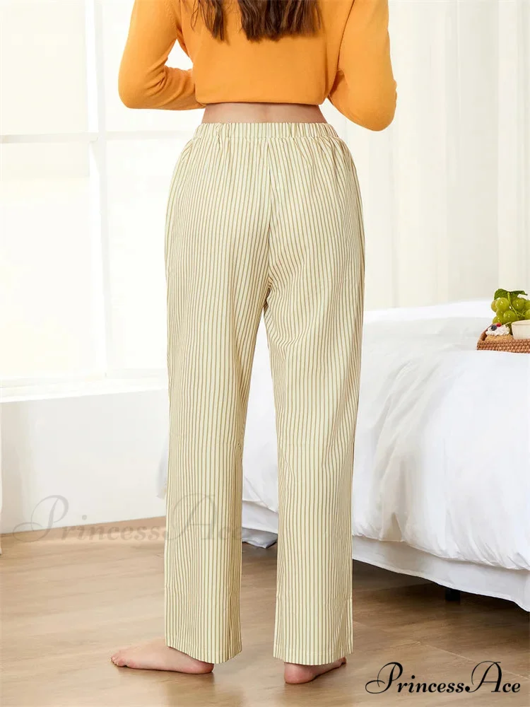 Striped Pajama Stretchy Waist Lounge Wide Leg Pant - Image 2