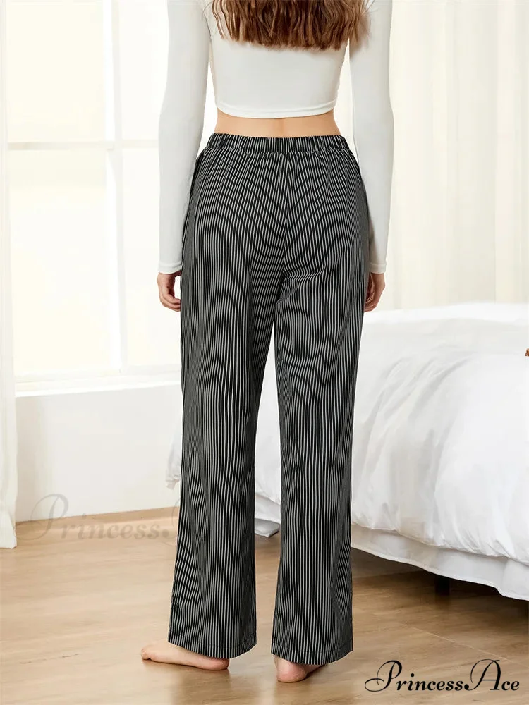Striped Pajama Stretchy Waist Lounge Wide Leg Pant - Image 5