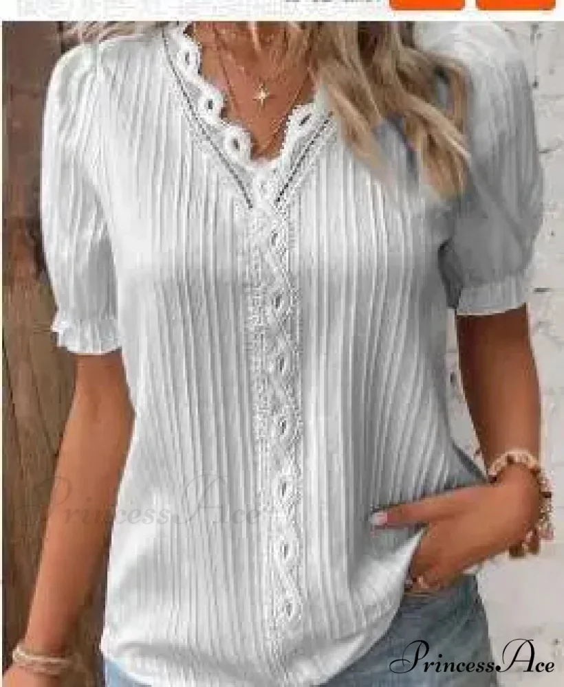 Strong Attractive Plunge Neck Join Short Sleeve Blouse - Image 13
