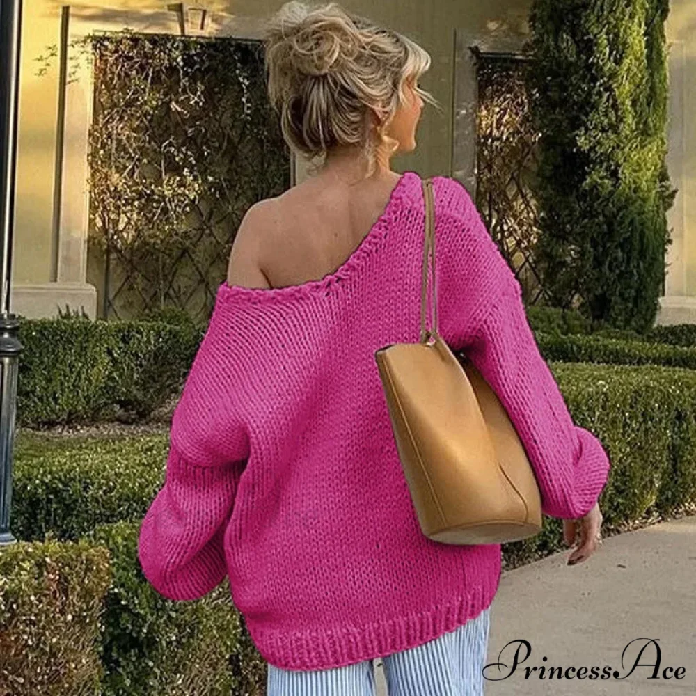 Sturdy Baggy Plunging Neckline Off-Shoulder Sweater - Image 4