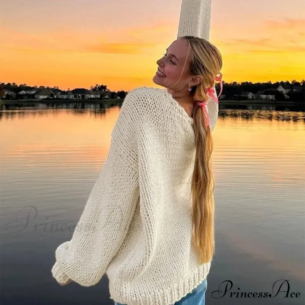Sturdy Baggy Plunging Neckline Off-Shoulder Sweater - Image 6