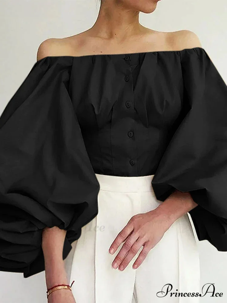 Sturdy Off-The-Shoulder Lantern Sleeve Stylish Blouse - Image 2