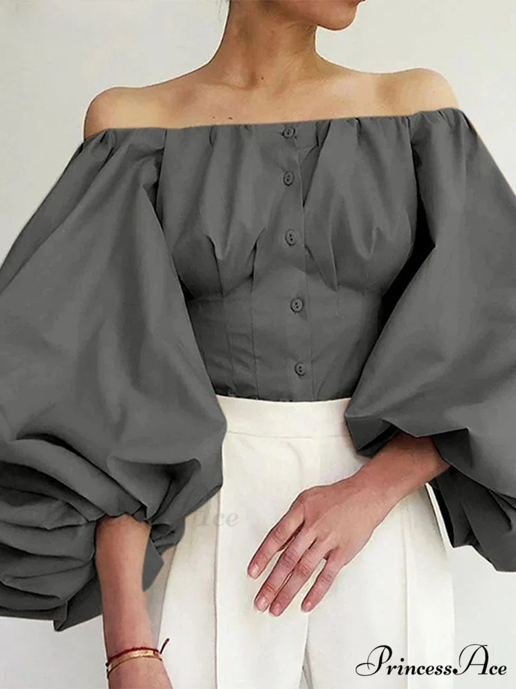 Sturdy Off-The-Shoulder Lantern Sleeve Stylish Blouse - Image 3