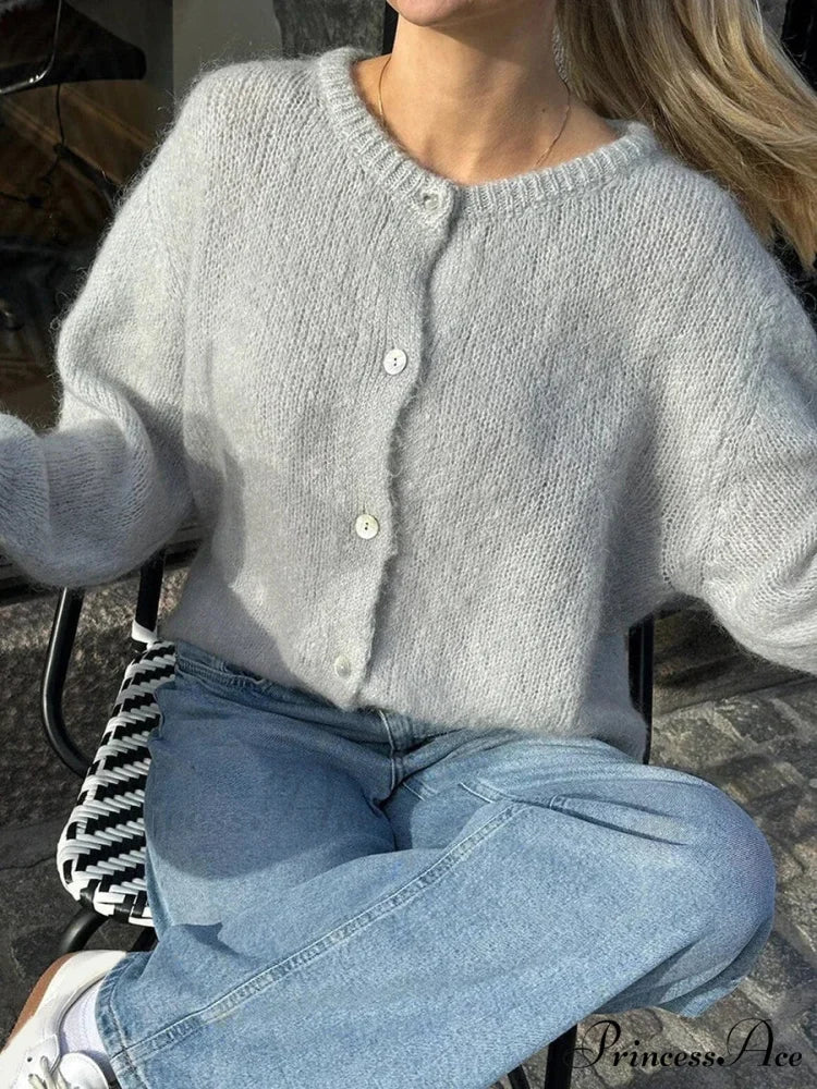 Stylish 2000s Button-Up Knit Informal Soft Cardigan Jacket - Image 8