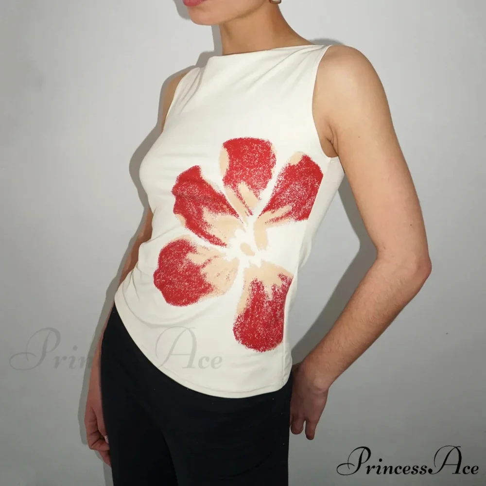 Stylish 2000s Floral Pattern Crewneck Sleeveless Graphic Crop - Image 3