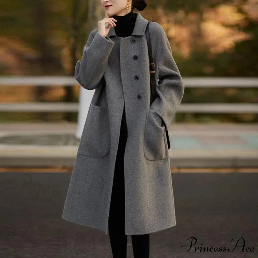 Stylish Black O-neck Puff Sleeve Overcoat - Image 2